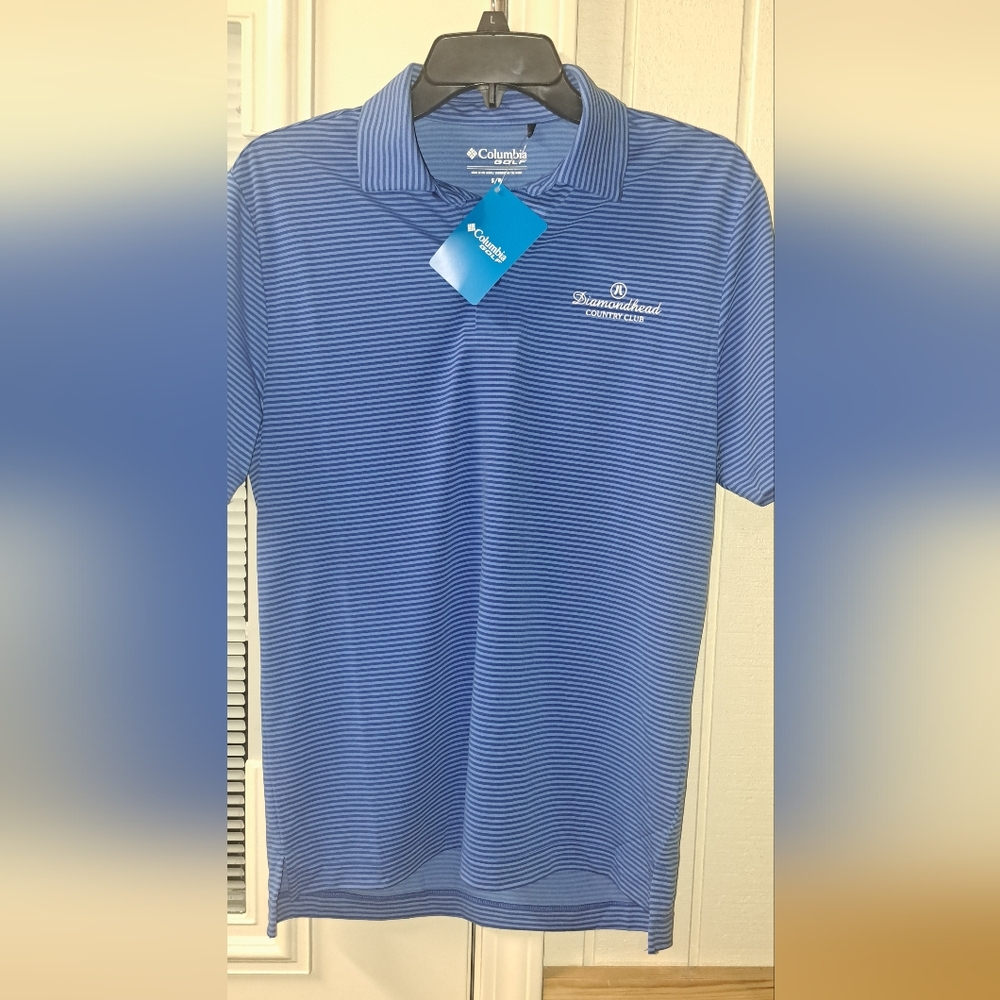 New Columbia Polo Golf Shirt Blue Stripes Outdoors Omni Wick One Swing Polo S